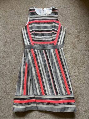 Sleeveless Coral Stripe A-Line Dress